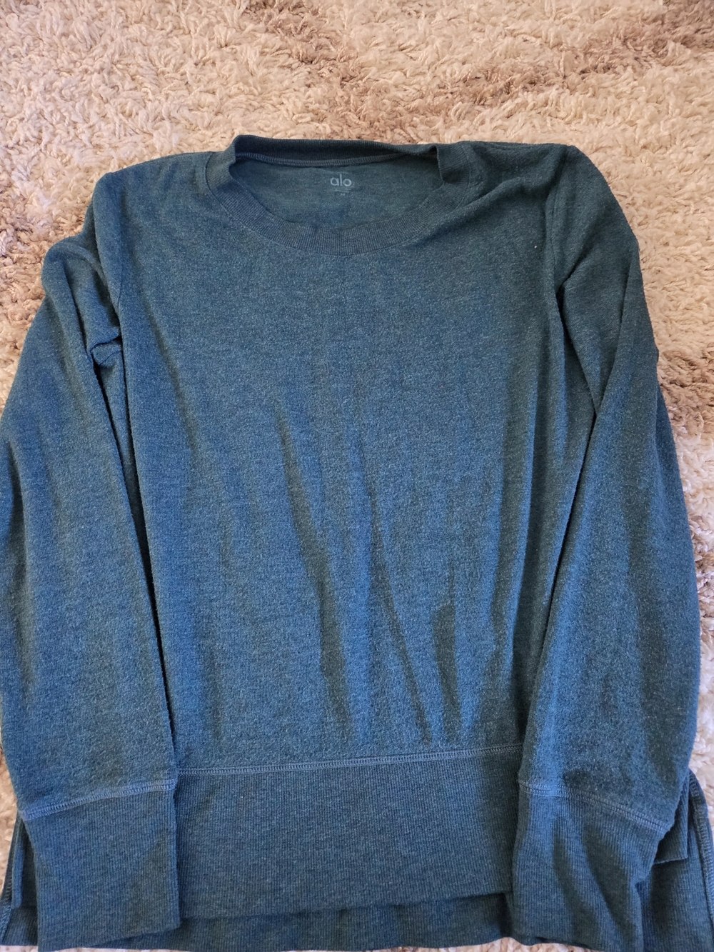 ALO Yoga Teal Crew Neck Sweater(this style has a worn in look, pilling is normal